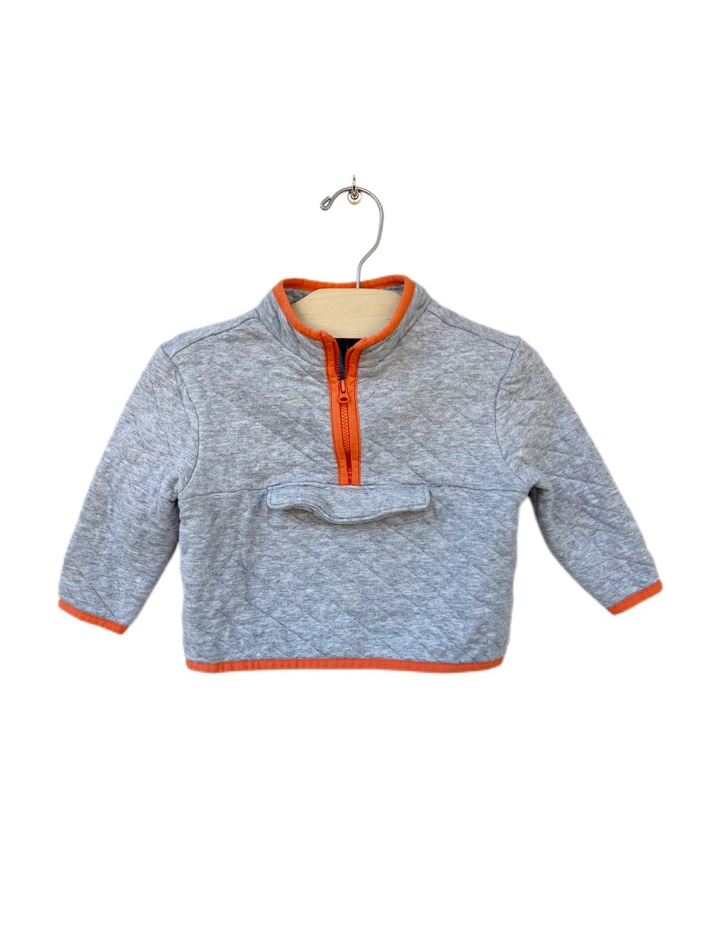 Janie and Jack 12-18m Baby Gray Quilted Half Zip Pullover with Neon Orange Trim